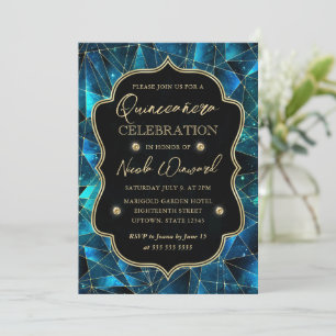 Invitation Galaxie de cristal de minuit sarcelle et or pour Q