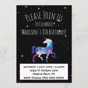 Invitation Galaxie de licorne magique Anniversaire