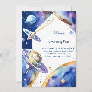 Invitation Galaxie moderne Astro Aventure Anniversaire