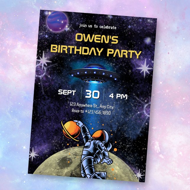 Invitation Galaxie Planète Astronaute lune anniversaire (Créateur téléchargé)