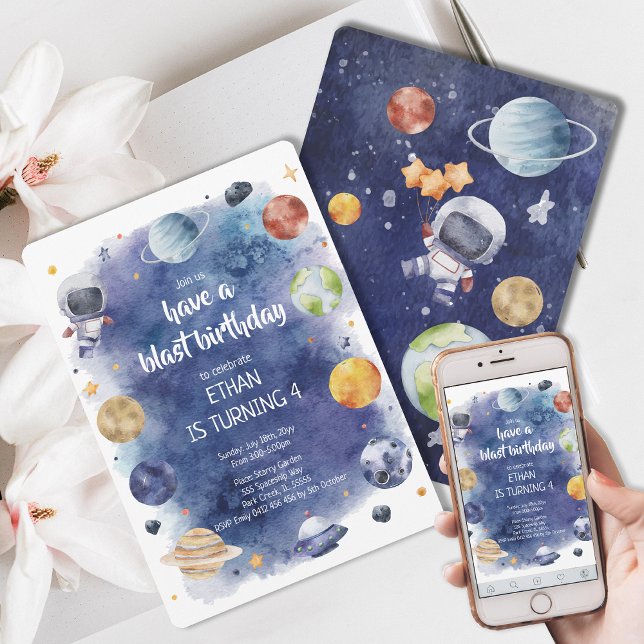 Invitation Galaxie Planète Personnaliser Fête d'anniversaire  (Starnight Galaxy Planet Personalize Kids Birthday Party Invitation)