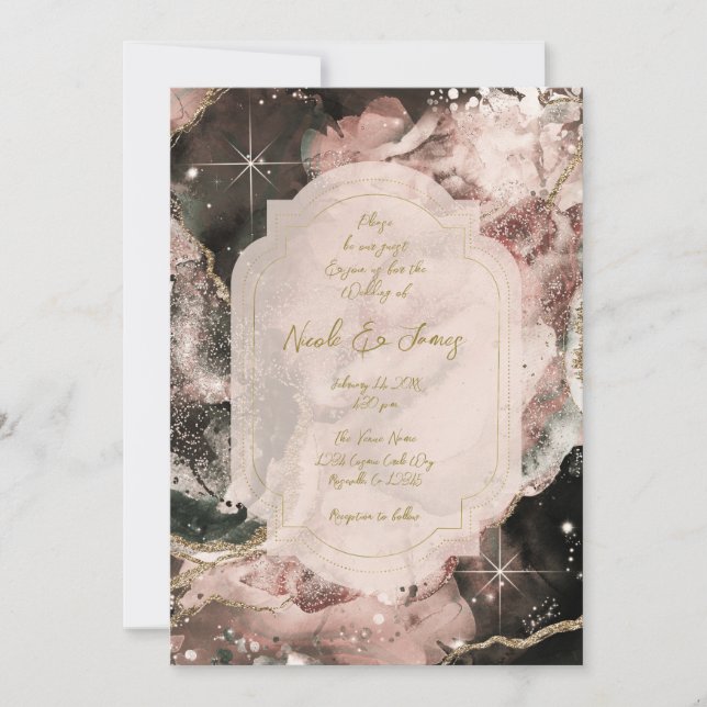 Invitation Galaxie Rose Fumé Aquarelle Céleste Mariage (Devant)
