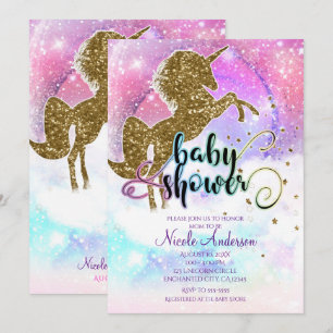 Invitation Galaxie Rose Licorne Magique Baby Shower à Étincel