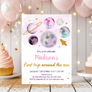 Invitation Galaxie Rose Premier Voyage Autour Du Soleil Anniv