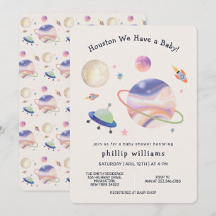 Invitation Galaxie spatiale de nuit neutre Lune Étoile Baby S