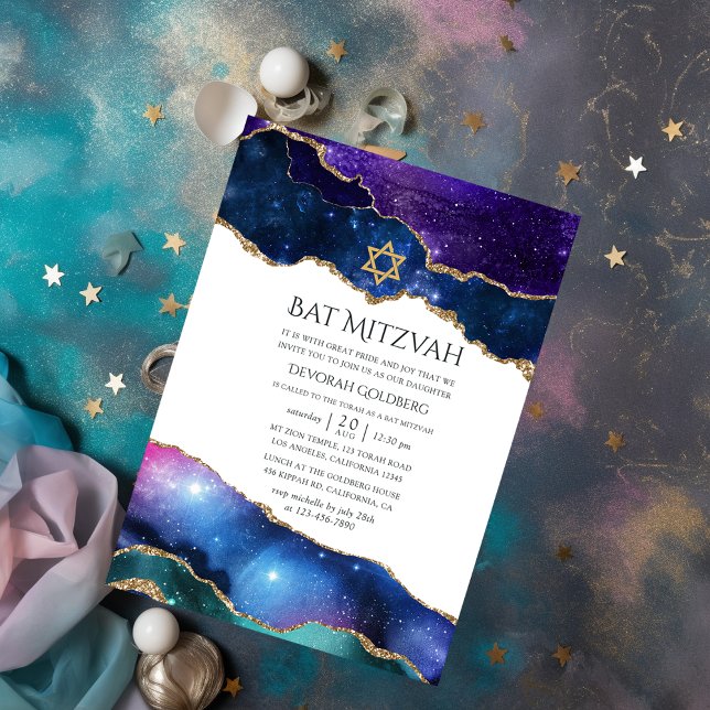 Invitation Galaxy Agate Bat mitzvah (Créateur téléchargé)