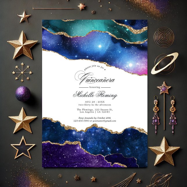 Invitation Galaxy Agate Quinceañera Photo (Galaxy Agate Quinceañera Photo Invitation)