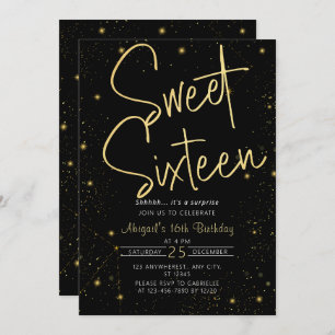 Invitation Galaxy Black Gold Sweet 16e fête d'anniversaire