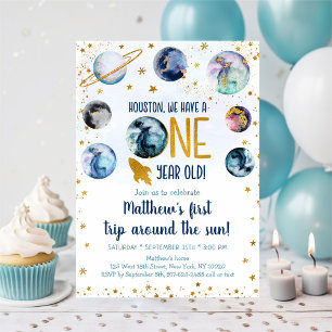 Invitation Galaxy Blue Gold Premier Voyage Autour Du Soleil