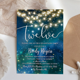 Invitation Galaxy Blue Stars String Lights Boys 12e anniversa