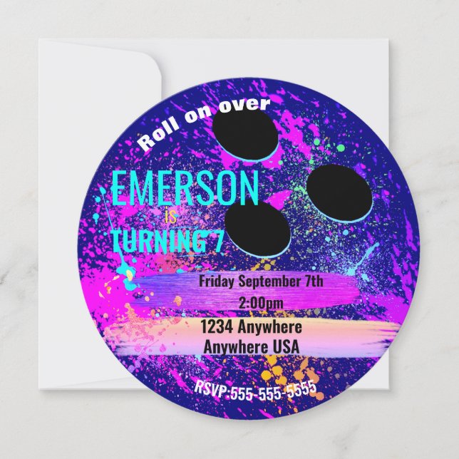 Invitation Galaxy BOWLING BALL, bowling, Fête d'anniversaire (Devant)