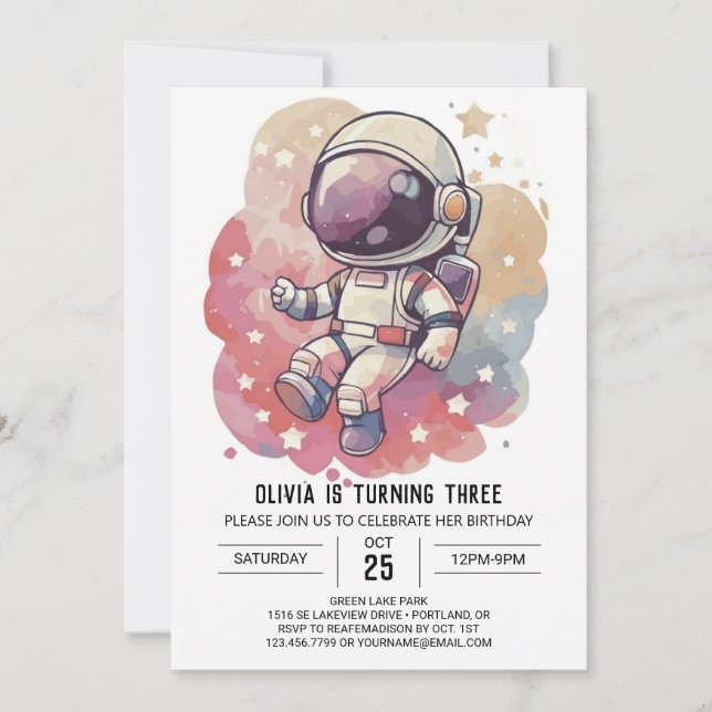 Invitation Galaxy Chic Voyage Astronaut Anniversaire (Devant)