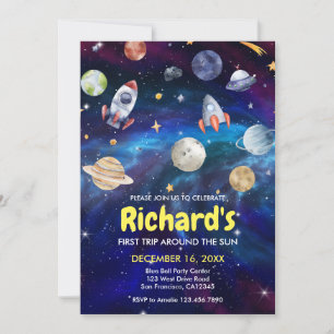 Invitation Galaxy Espace Premier voyage autour du soleil Anni