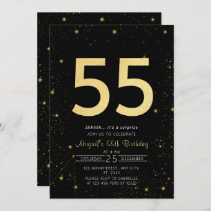 Invitation Galaxy Modern Black and Gold 55e fête d'anniversai
