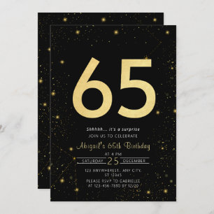 Invitation Galaxy Modern Black and Gold 65e fête d'anniversai