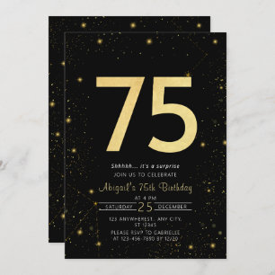 Invitation Galaxy Modern Black and Gold 75e fête d'anniversai