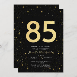 Invitation Galaxy Modern Black and Gold 85e fête d'anniversai