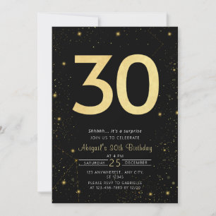 Invitation Galaxy moderne Black and Gold 30e fête d'anniversa