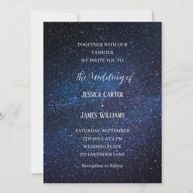 Invitation Galaxy Navy Blue Sky Starry Mariage de nuit (Devant)