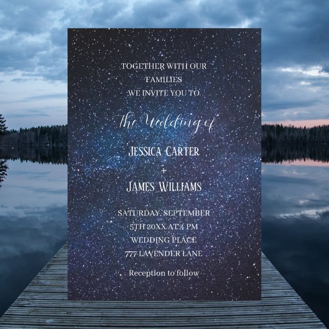 Invitation Galaxy Navy Blue Sky Starry Mariage de nuit (Créateur téléchargé)