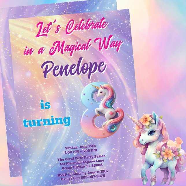 Invitation Galaxy Pastel Unicorn 8e anniversaire fille magiqu (Magical Unicorn Birthday Party Invitation)