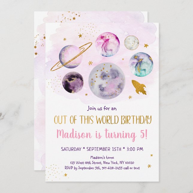 Invitation Galaxy Pink Gold de cet anniversaire mondial (Devant / Derrière)