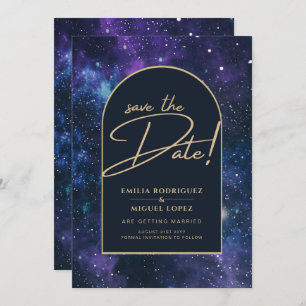 Invitation Galaxy Purple Blue Starry Mariage de nuit Date de 