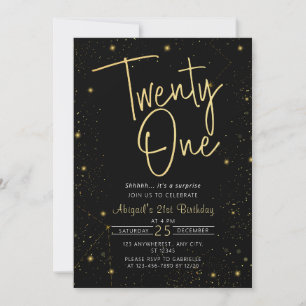 Invitation Galaxy Script Black and Gold 21e fête d'anniversai