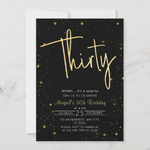 Invitation Galaxy Script Black and Gold 30th Birthday Party