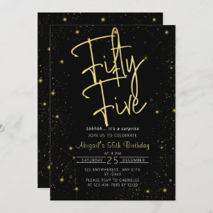 Invitation Galaxy Script Black and Gold 55e fête d'anniversai