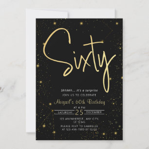 Invitation Galaxy Script Black and Gold 60e anniversaire fête