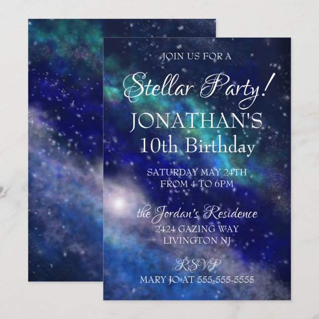 Invitation Galaxy Sky Stellar fête d'anniversaire (Devant / Derrière)