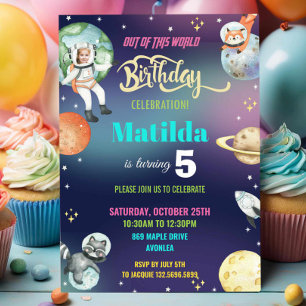 Invitation Galaxy Space Astronaut Planètes Girl Birthday Phot