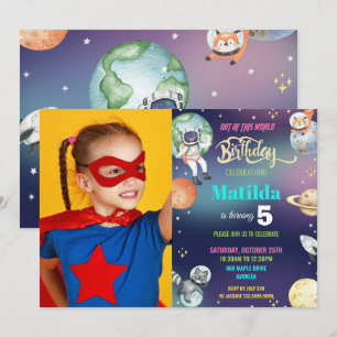 Invitation Galaxy Space Astronaut Planètes Girl Birthday Phot