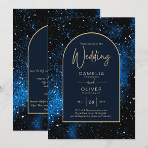 Invitation Galaxy Starry Night Marine Blue Gold Mariage