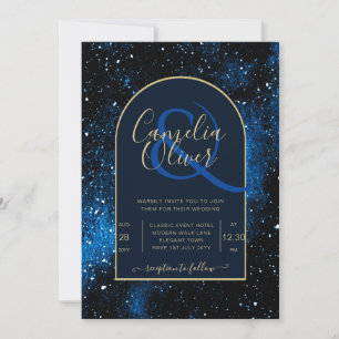 Invitation Galaxy Starry Night Marine Blue Gold Mariage