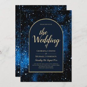 Invitation Galaxy Starry Night Marine Blue Gold Mariage