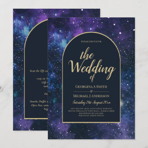 Invitation Galaxy Starry Nuit violet bleu Mariage or