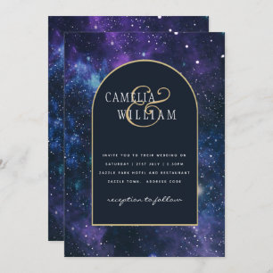 Invitation Galaxy Starry Nuit violet Mariage bleu