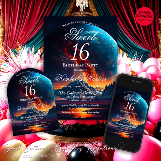 Invitation Galaxy Sweet sixteen fête d'anniversaire (Créateur téléchargé)