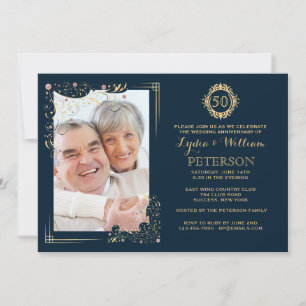 Invitation Galded Corners Photo Golden Anniversaire Invitatio