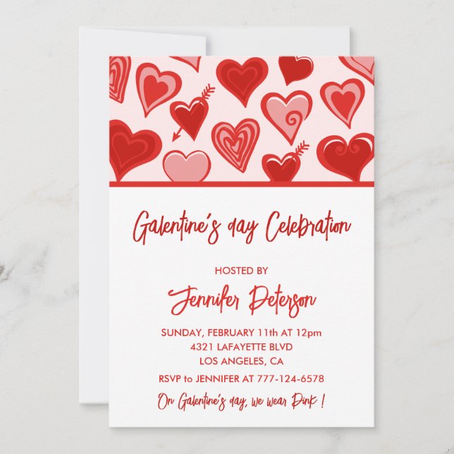 Invitation Galentine Brunch rose et rouge Amies (Devant)