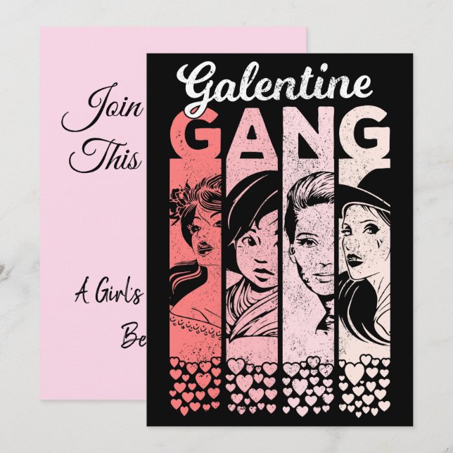 Invitation Galentine Gang Vintage Valentines Femme Visages (Devant / Derrière)