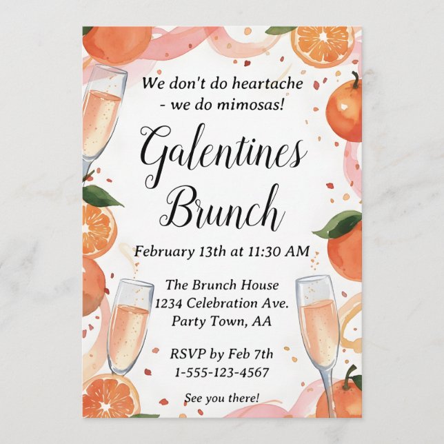 Invitation Galentine Mimosa Brunch Party Invite Personalized (Devant)