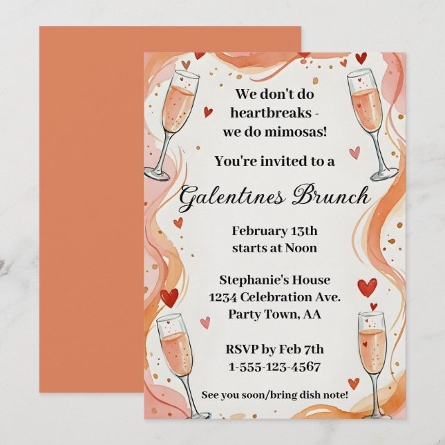 Invitation Galentine Mimosa Drink Brunch Party Invite  (Devant / Derrière)