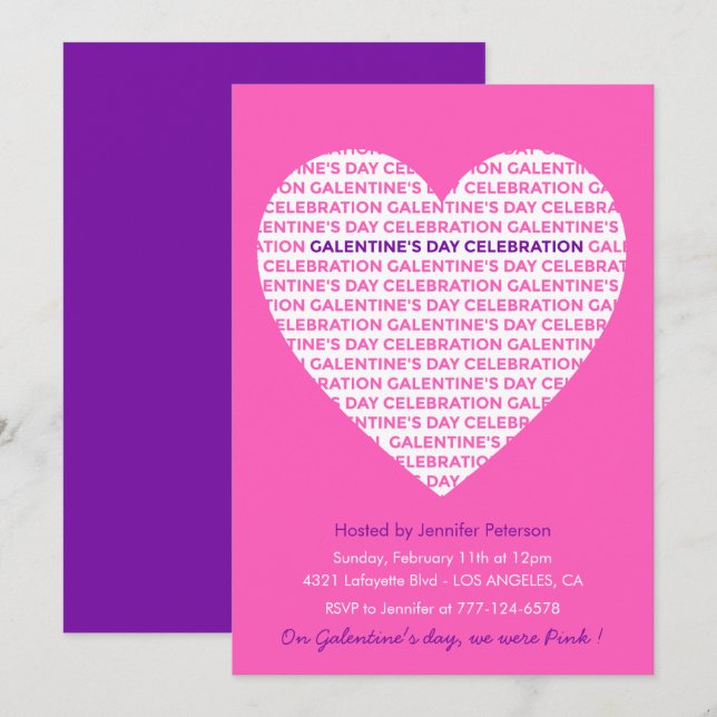 Invitation Galentine rose pour copines à la Saint- (Devant / Derrière)