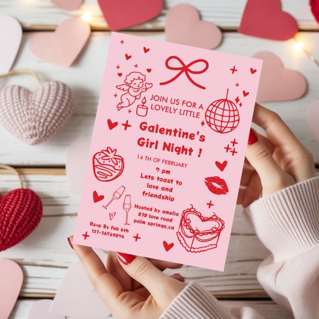 Invitation Galentine’s Party, Nuit de la Saint-Valentin Dessi (Créateur téléchargé)