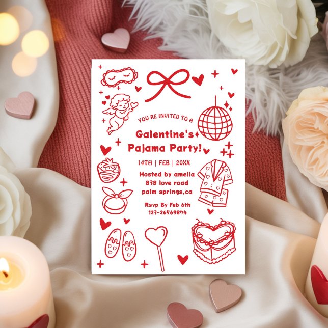 Invitation Galentine’s Pyjama, Nuit de la Saint-Valentin Dess (Créateur téléchargé)