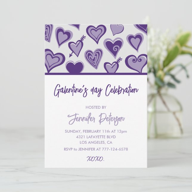 Invitation Galentine xoxo cœurs Saint-Valentin mod (Debout devant)