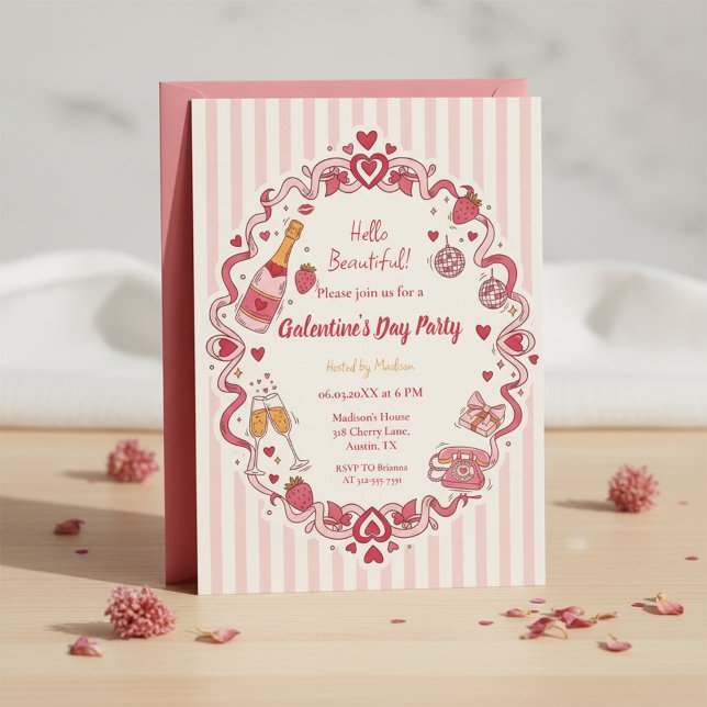 Invitation Galentine's à rayures rétro (Pink Stripe Invitation)
